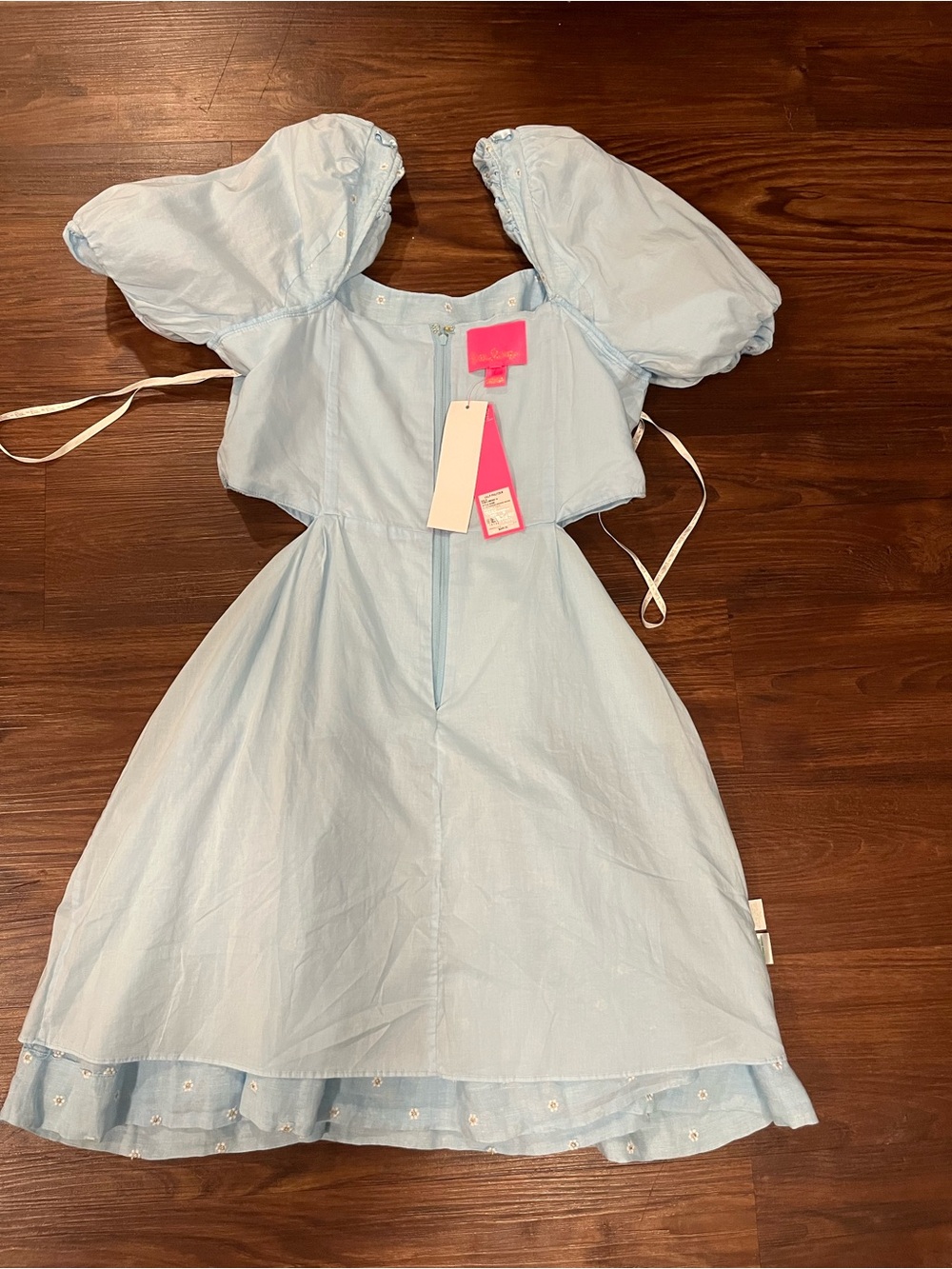 NWT Lilly Pulitzer Kylanne Elbow Sleeve Embr Linen Dress Hydra Blue Size 10 - Picture 16 of 16
